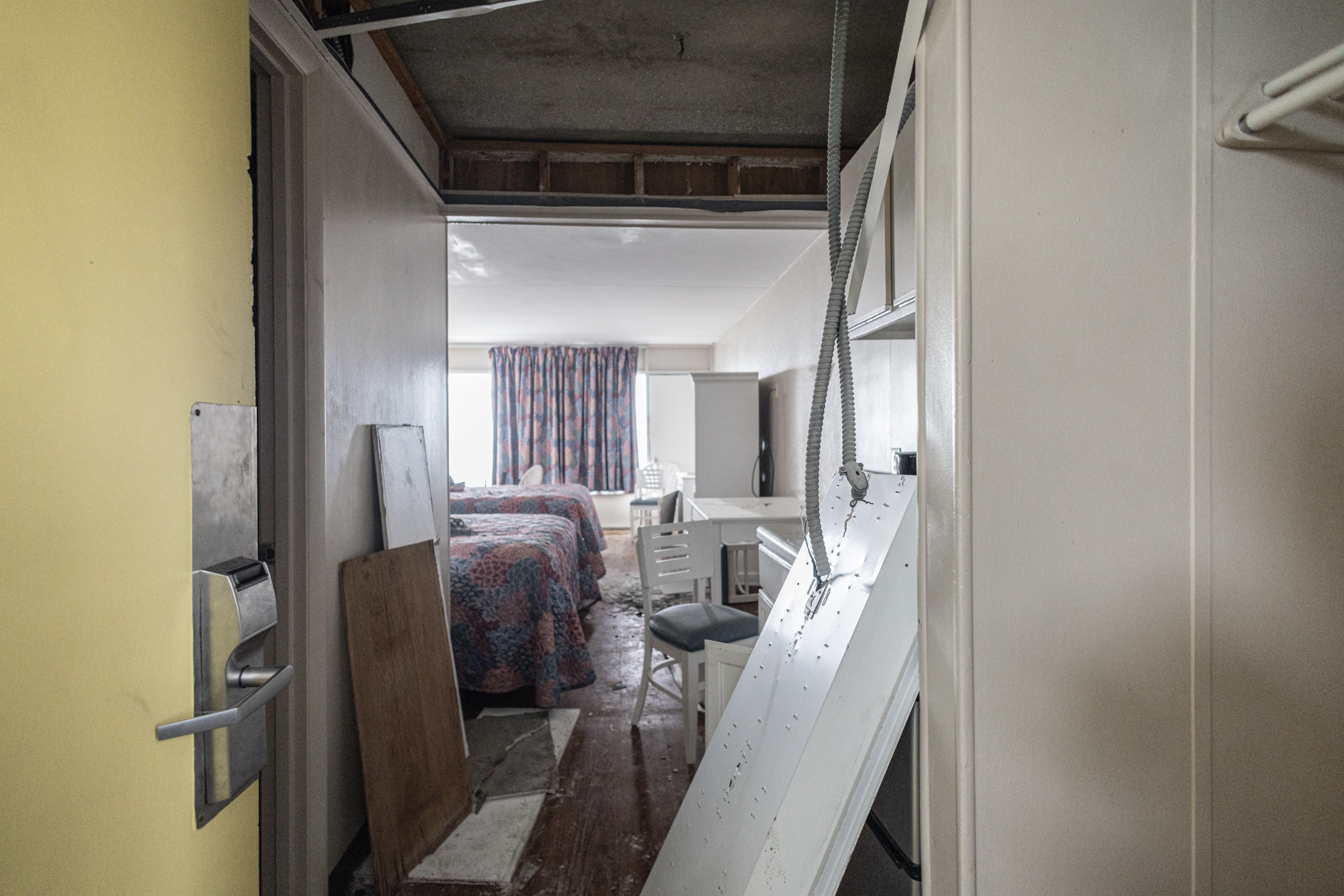 Room with exposed ceiling during North Tower prep
